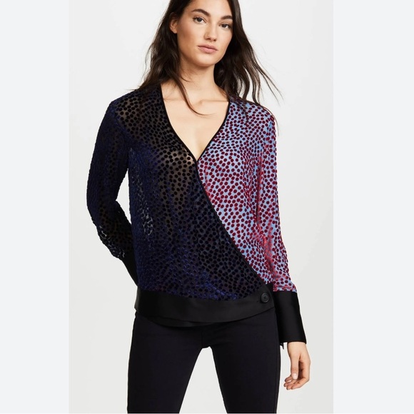 Diane Von Furstenberg Pink and Blue Wrap Blouse - Picture 3 of 16